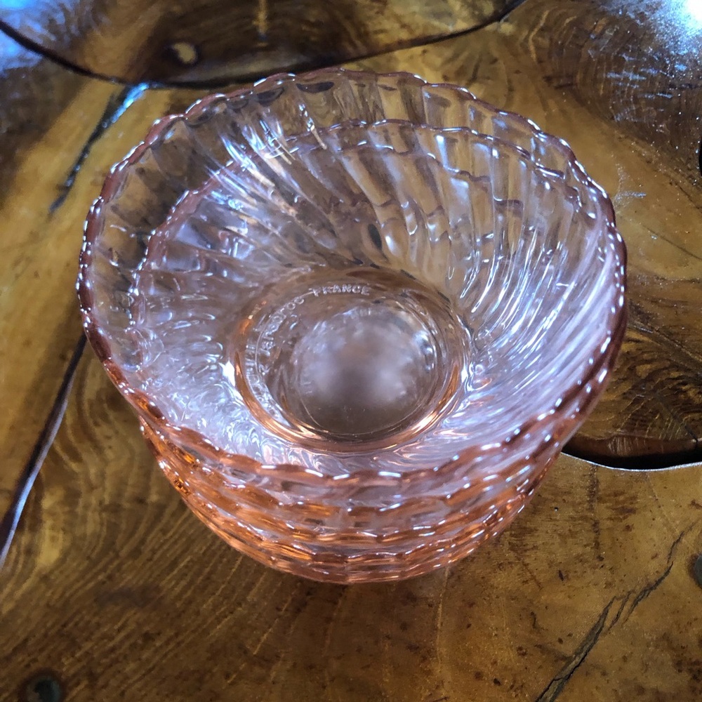 Vintage Arcoroc France Pink Swirl Rosaline Glass Bowls set of 5 - Picture 5 of 7
